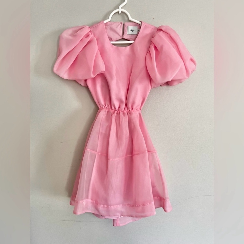 Aje Simplicity Puff Sleeve Cut Out Backless Mini Dress Ballet Pink Size 4 EUC - Picture 6 of 10